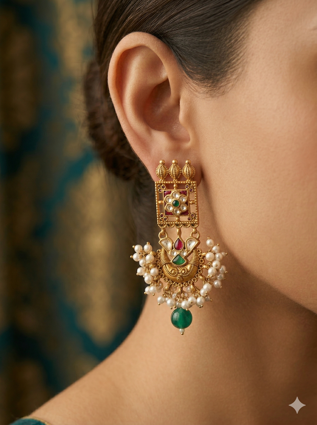 Square Jharokha Pearl Drops