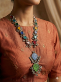 Lapis & Emerald Glass Festoon Antique Necklace