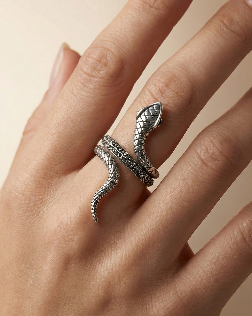 Textured Serpentine Silver Wrap Ring
