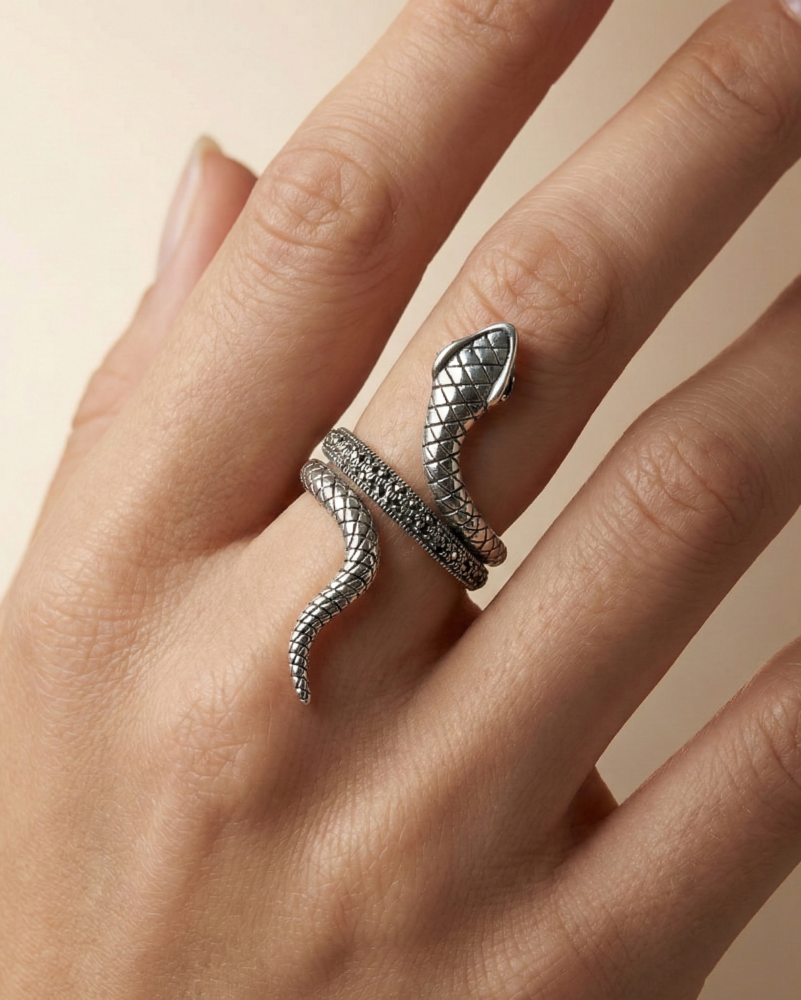 Textured Serpentine Silver Wrap Ring