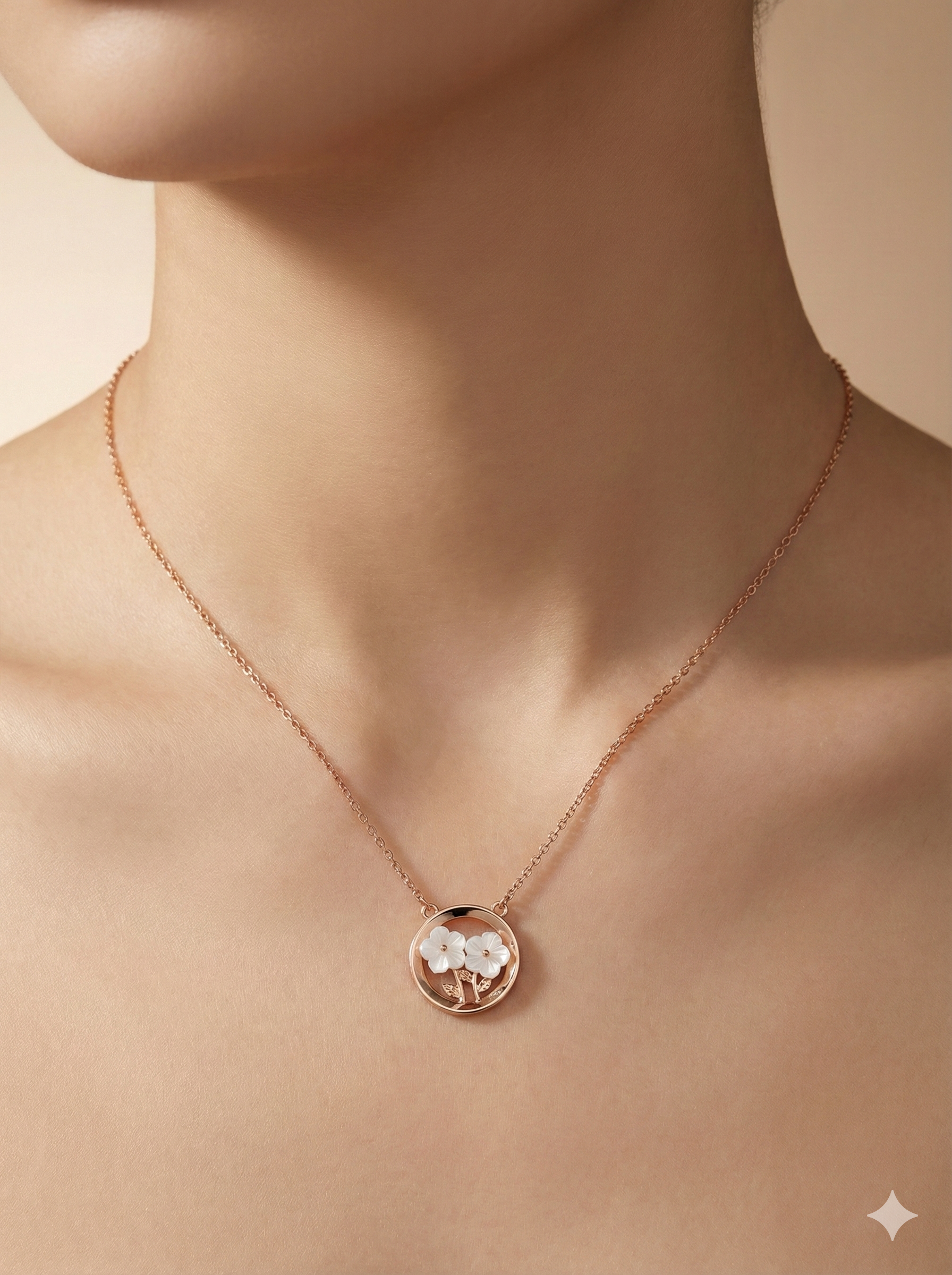 Rose Gold Floral Bloom Circular Necklace