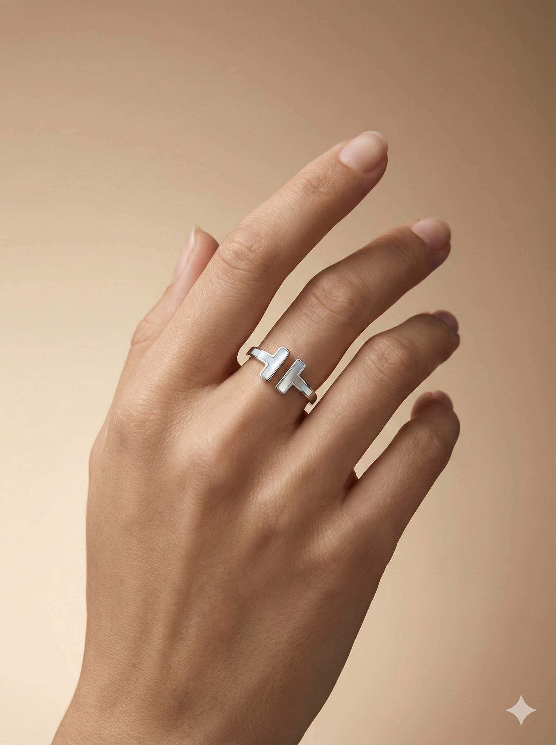 Geometric Mother of Pearl Double "T" Open Ring
