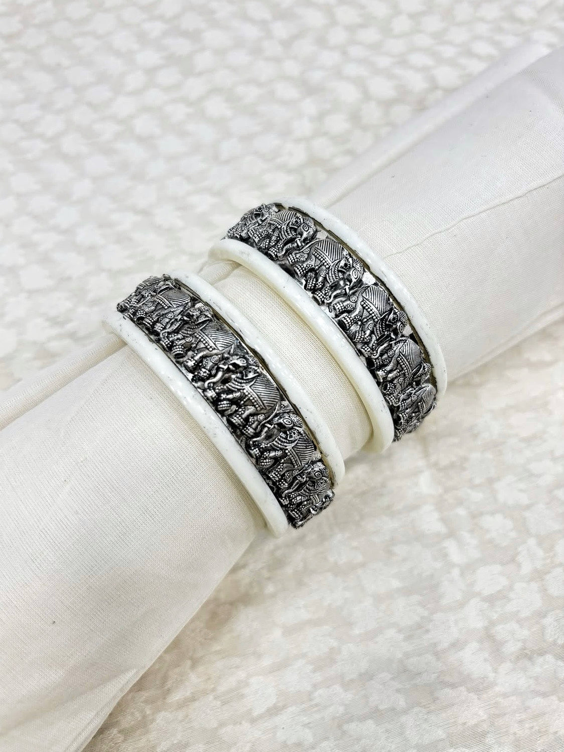 Antique Silver Elephant Procession Bangles