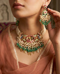 Regal Mayur Heritage Silver Guttapusalu Necklace with Emerald Drops
