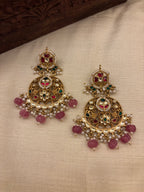 Kundan Canvas Rose-Drop Silver Earrings