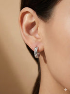 Classic Bezel Stone Silver Hoops